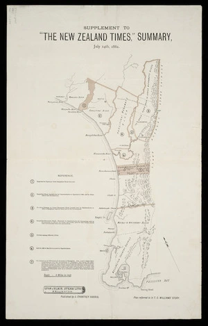 [Map of Manawatu-Wellington] : supplement to The New Zealand times, summary, July 14th, 1882.