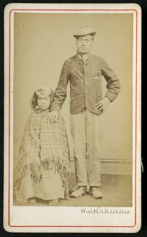 Harding, W J (Wanganui) fl 1826-1899 :Portrait of unidentified Maori man and young girl