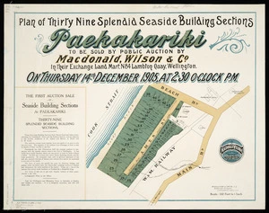 Plan of thirty nine splendid seaside building sections, Paekakariki / Middleton & Smith, surv.
