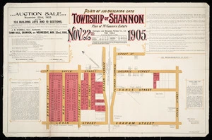Auction sale ... : plan of 135 building lots, township of Shannon ... 1905 / Wyn. O. Beere, authorised surveyor.