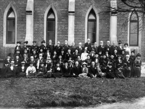 Group alongside St Paul's Methodist Church in Greymouth