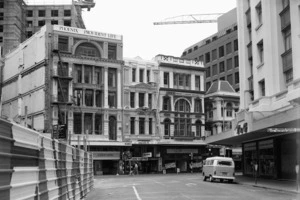 Photograph of Wellington buildings on Lambton Quay viewed from Grey Street