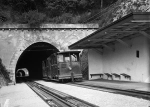 Cable car, Kelburn, Wellington going through a tunnel