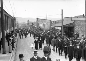 March along Mansfield Street, Newtown, Wellington, during the Waterfront Strike of 1913