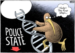 Police state. Expanded DNA sampling. "Gulp. The first steps..." 13 February 2009.