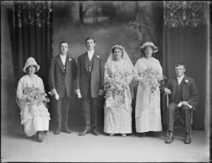 Studio portrait of an unidentified wedding group, Christchurch