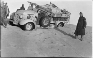 Long Range Desert Group truck bogged in soft sand, Libya