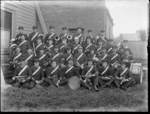 Elite Brass Band outside the Orange Hall, Christchurch