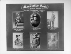 Montage of the Mairehau Boys On Active Service soldiers in service with the New Zealand Expeditionary Force 1914-1918, Christchurch