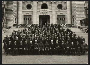 Group on Parliament steps, Wellington, including the Prince of Wales