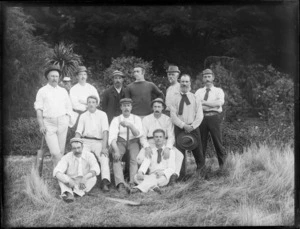 Men's cricket team, a group of unidentified men in casual dress, probably Christchurch district