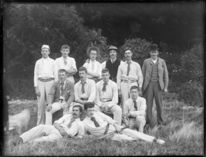 Men's cricket team, a group of unidentified men in uniform, probably Christchurch district