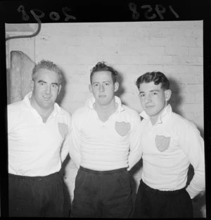 Three unidentified rugby union football players from Wellington College Old Boys club
