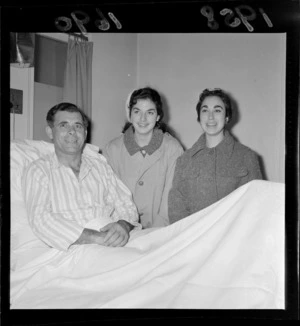 Two unidentified women dancers from Spain visiting a patient in Wellington Hospital