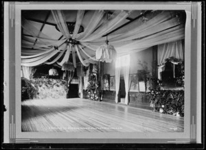 Ballroom in Nelson, decorated for an event during the visit of the Prince of Wales in 1920
