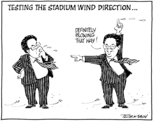 Testing the stadium wind direction... "Definitely blowing that way!" 12 February 2009.