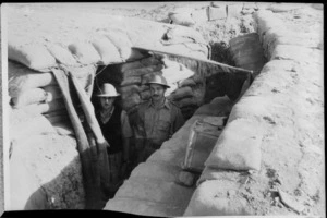 MG Btn officers outside underground orderly room, Western Desert