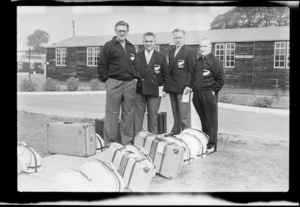 Unidentified New Zealand officials at the British Empire Games, Cardiff, United Kingdom