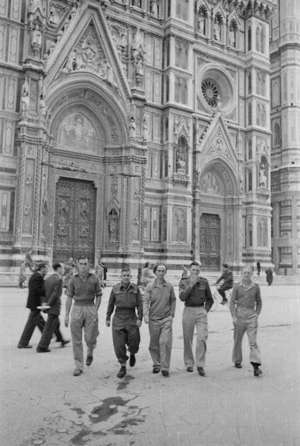 New Zealand soldiers outside the Cathedral of Santa Maria del Fiore, Florence, Italy - Photograph taken by George Kaye