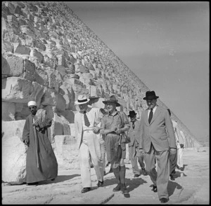 Prime Minister Peter Fraser sightseeing at the pyramids, Egypt