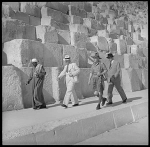 Prime Minister Peter Fraser sightseeing at the pyramids, Egypt