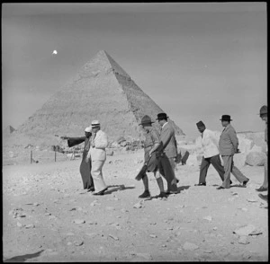 Prime Minister Peter Fraser sightseeing at the pyramids, Egypt