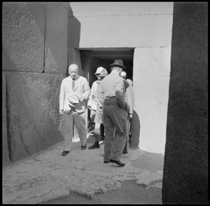 Prime Minister Peter Fraser sightseeing at the pyramids, Egypt