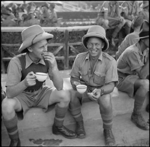Soldiers enjoying cup of tea, Egypt