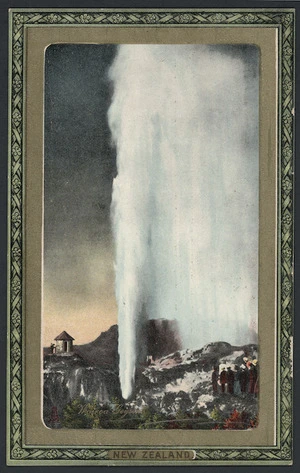 Postcard. Wairoa Geyser, New Zealand. Tuck's post card. Wide wide world series, Raphael Tuck & Sons "Framed Gem Glosso". New Zealand series III, postcard 739. Processed in Saxony. [ca 1912]