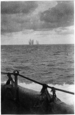 View from Achilles showing shell from the Graf Spee bursting