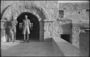 Company commander and junior officer outside orderly room, Burg il Arab