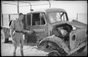 Truck damaged by Italian bomb, Western Desert
