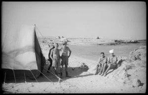 Troops camped by the Mediterranean