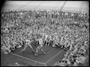 Troopship boxing match in progress
