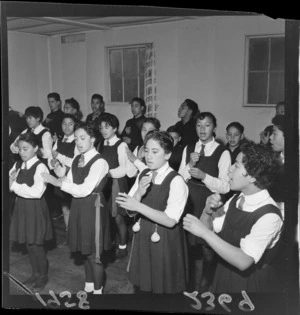 Maori children performing a maori song at Khandallah School, Wellington