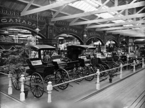 Carriages on display in the Canadian section of the New Zealand International Exhibition in Christchurch