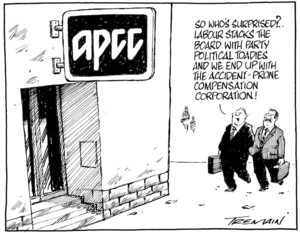 APCC. "So who's surprised?.. Labour stacks the board with party political toadies and we end up with the Accident-Prone Compensation Corporation!" 5 March 2009