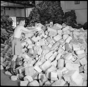 Piles of parcels in the NZ Army Post Office in Cairo, Egypt