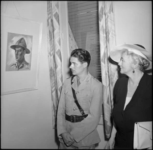 Lady Wavell with NZ war artist Peter McIntyre at an exhibition of his paintings, Egypt