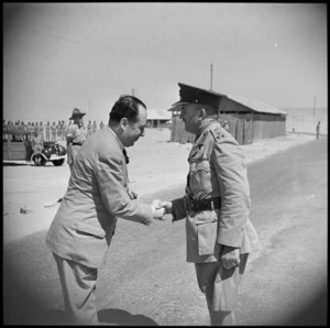 Brigadier James Hargest greets the Greek Minister of War, Egypt