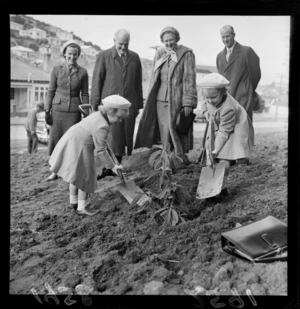 Governor General Lord Cobham's twin daughters planting a rhododendron on Arbor Day, 6 August