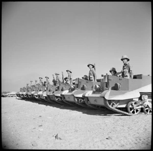 Bren gun carrier platoon at review, Helwan, Egypt