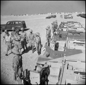 Major General Freyberg reviewing bren gun carrier platoon at Helwan, Egypt