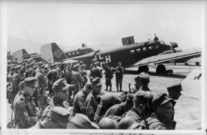 World War II German paratroopers waiting to board aeroplanes for the invasion of Crete