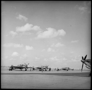Modern fighters on tarmac of aerodrome in desert, Egypt