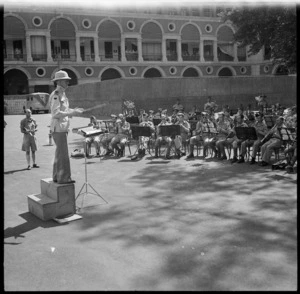 Massed bands playing for a BBC broadcast from Cairo, World War II