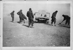 Soldiers and vehicle during World War II, possibly New Zealand troops in the desert