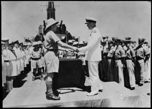 Admiral Sir Andrew Cunningham receiving token of appreciation to Royal Navy for evacuation of Greece and Crete