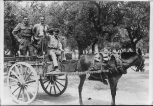 Soldiers on a Greek civilian's cart - Photograph taken by H G Witters