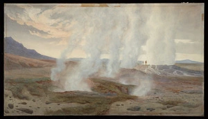 Kelly, Robert Talbot, 1861-1934 :[Geysers and steam, Tarawera]. 1890.
